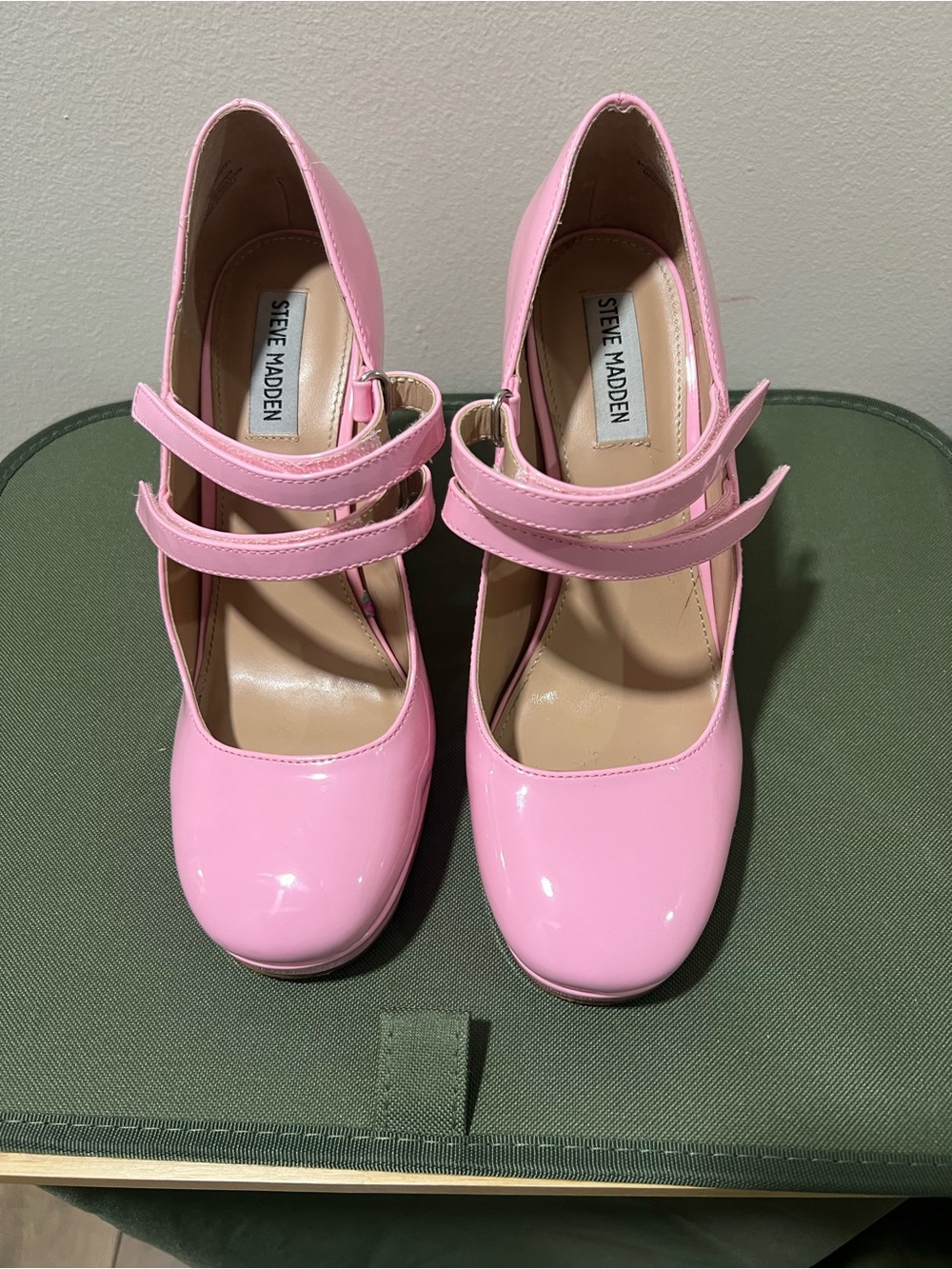 Steve Madden Pink Patent Double-Strap Mary Jane Heels